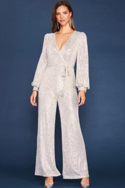 SKIES ARE BLUE Jumpsuits*Sequin Wrap Jumpsuit Champagne