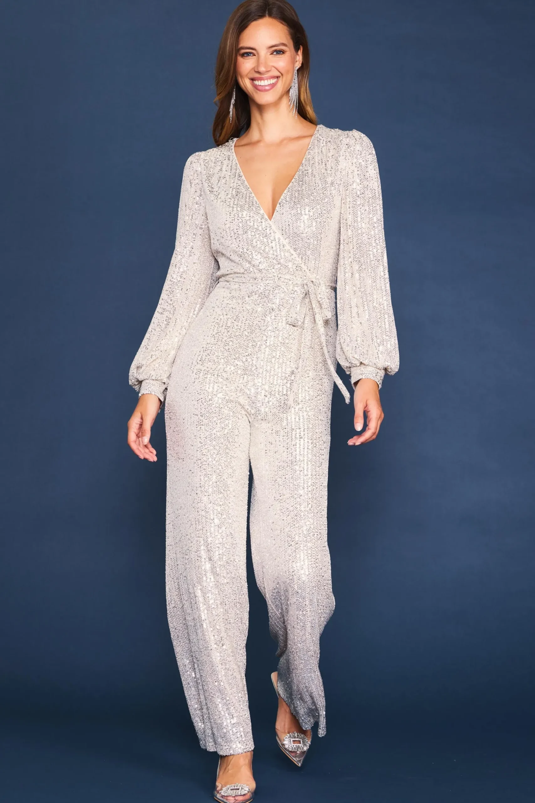 SKIES ARE BLUE Jumpsuits*Sequin Wrap Jumpsuit Champagne