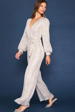 SKIES ARE BLUE Jumpsuits*Sequin Wrap Jumpsuit Champagne
