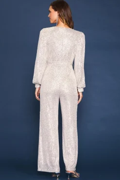 SKIES ARE BLUE Jumpsuits*Sequin Wrap Jumpsuit Champagne