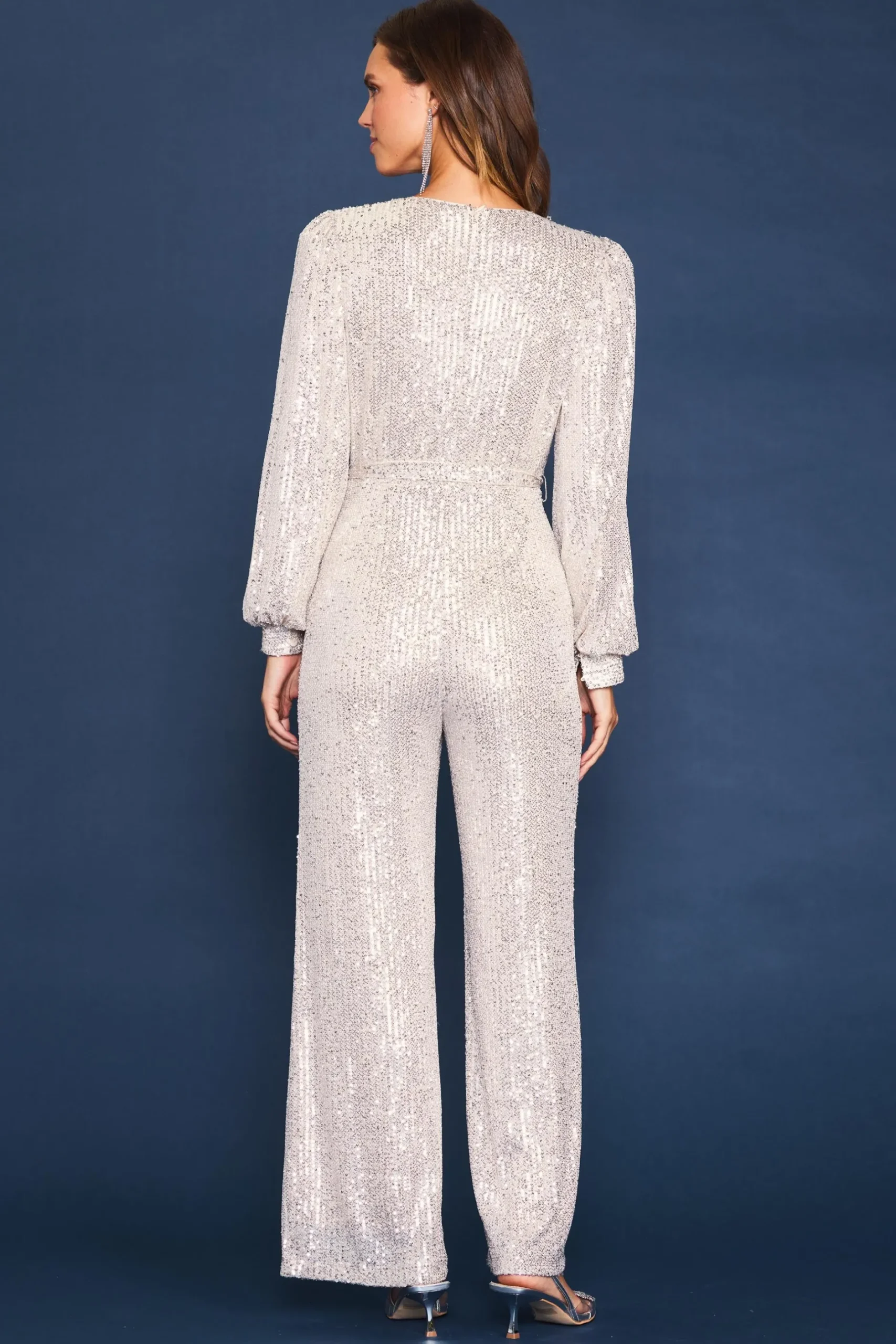 SKIES ARE BLUE Jumpsuits*Sequin Wrap Jumpsuit Champagne
