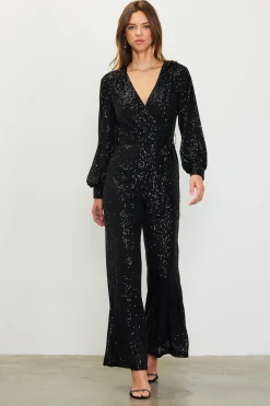 SKIES ARE BLUE Jumpsuits*Sequin Wrap Jumpsuit Black