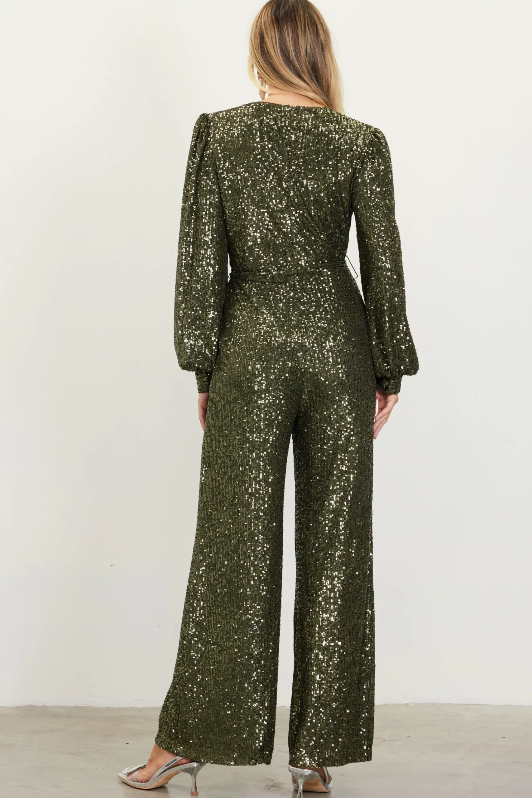 SKIES ARE BLUE Jumpsuits*Sequin Wrap Jumpsuit Olive