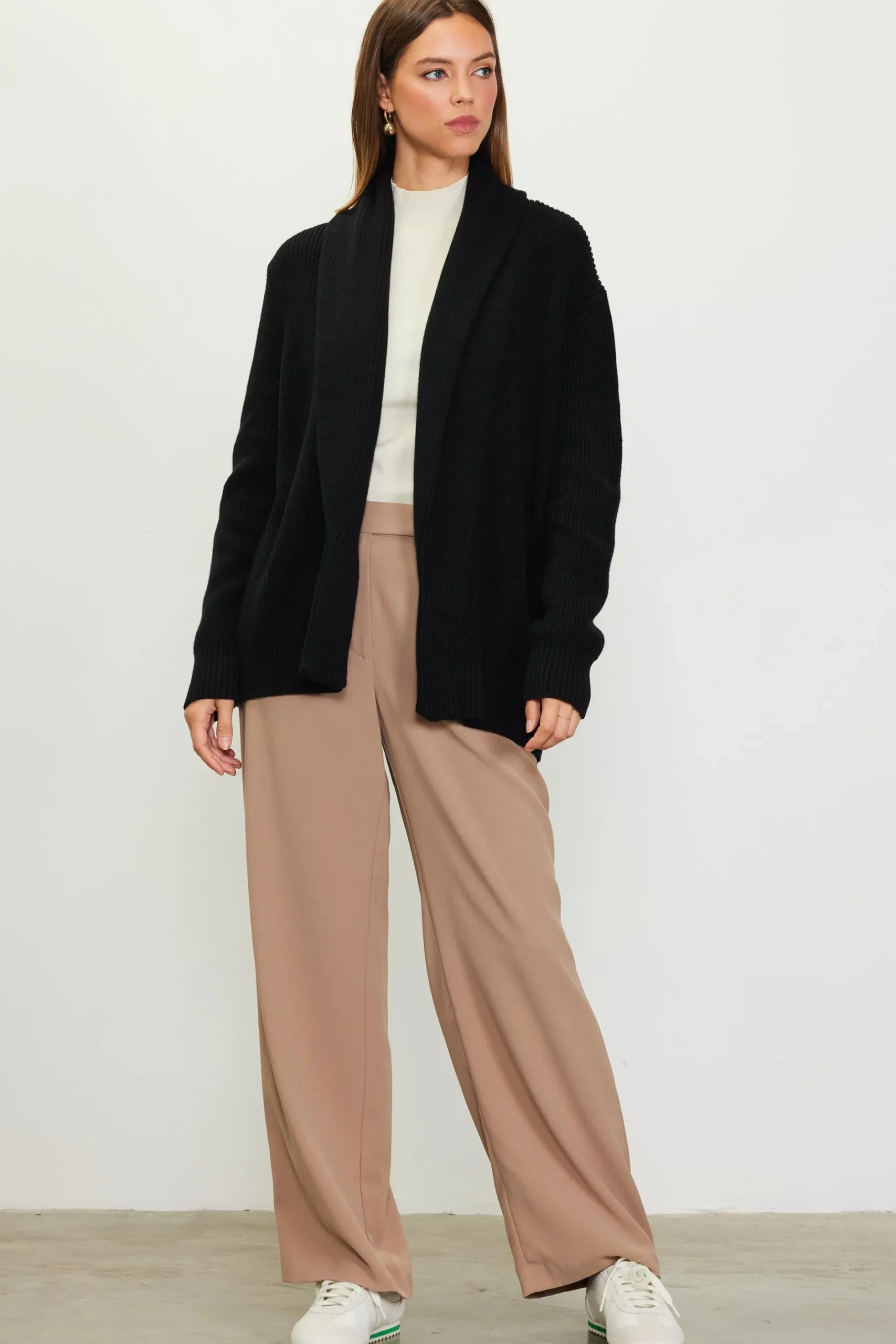 SKIES ARE BLUE Long Sleeve Tops|Sweaters*Shawl Collar Sweater Cardigan Black