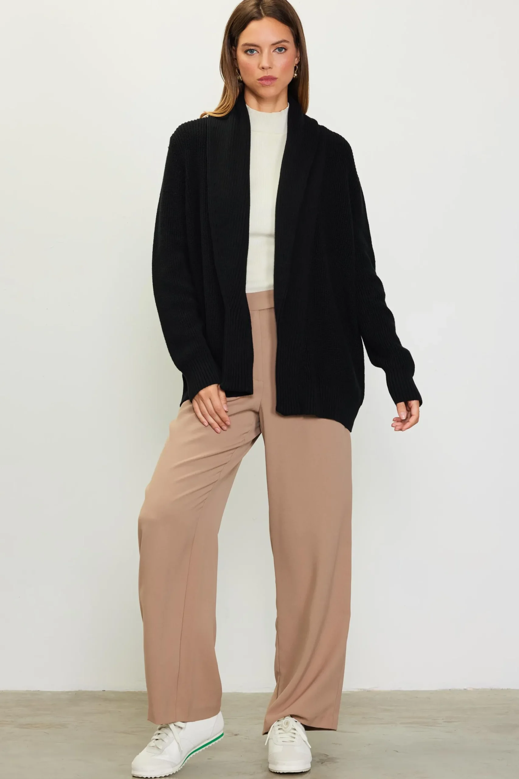 SKIES ARE BLUE Long Sleeve Tops|Sweaters*Shawl Collar Sweater Cardigan Black