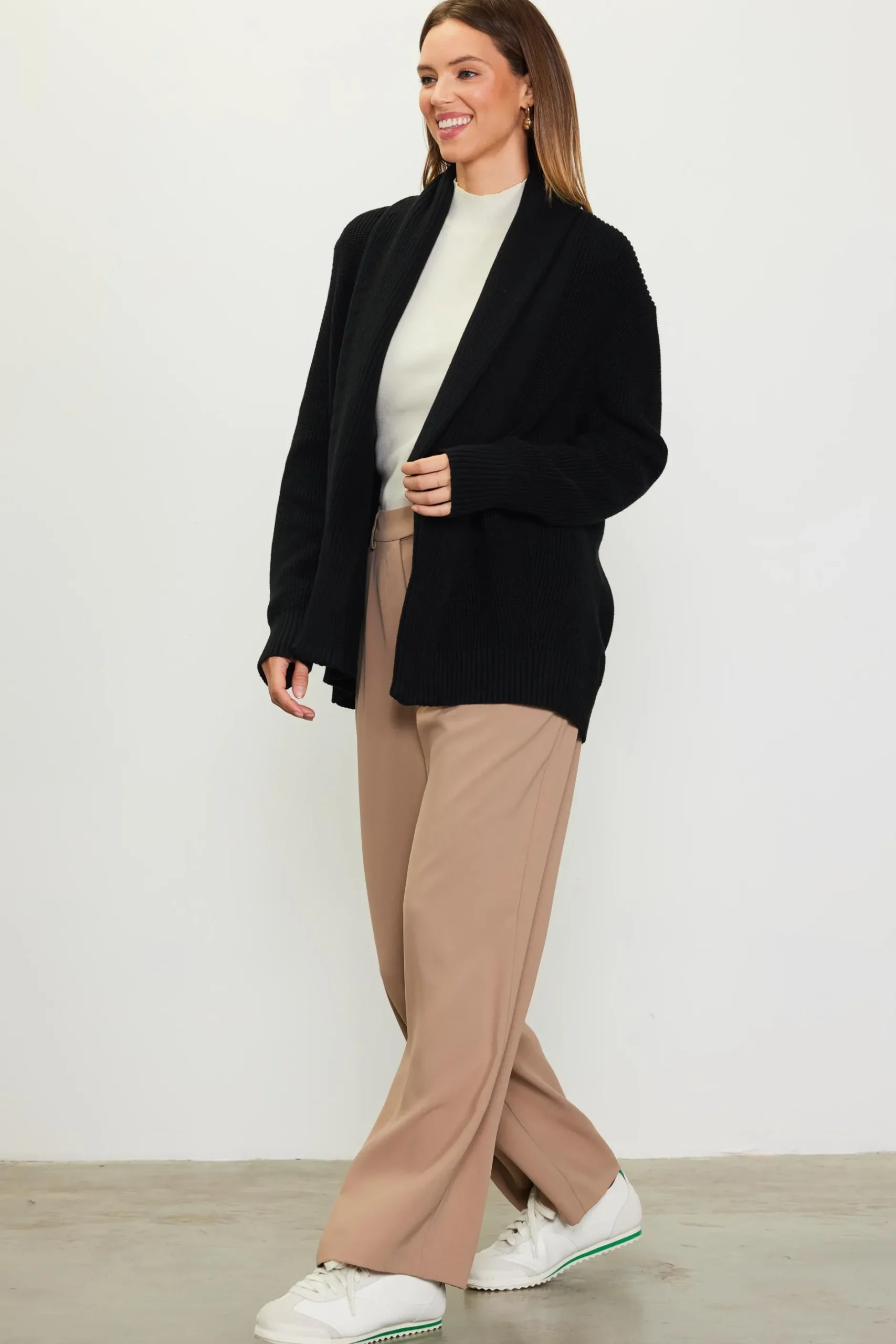 SKIES ARE BLUE Long Sleeve Tops|Sweaters*Shawl Collar Sweater Cardigan Black