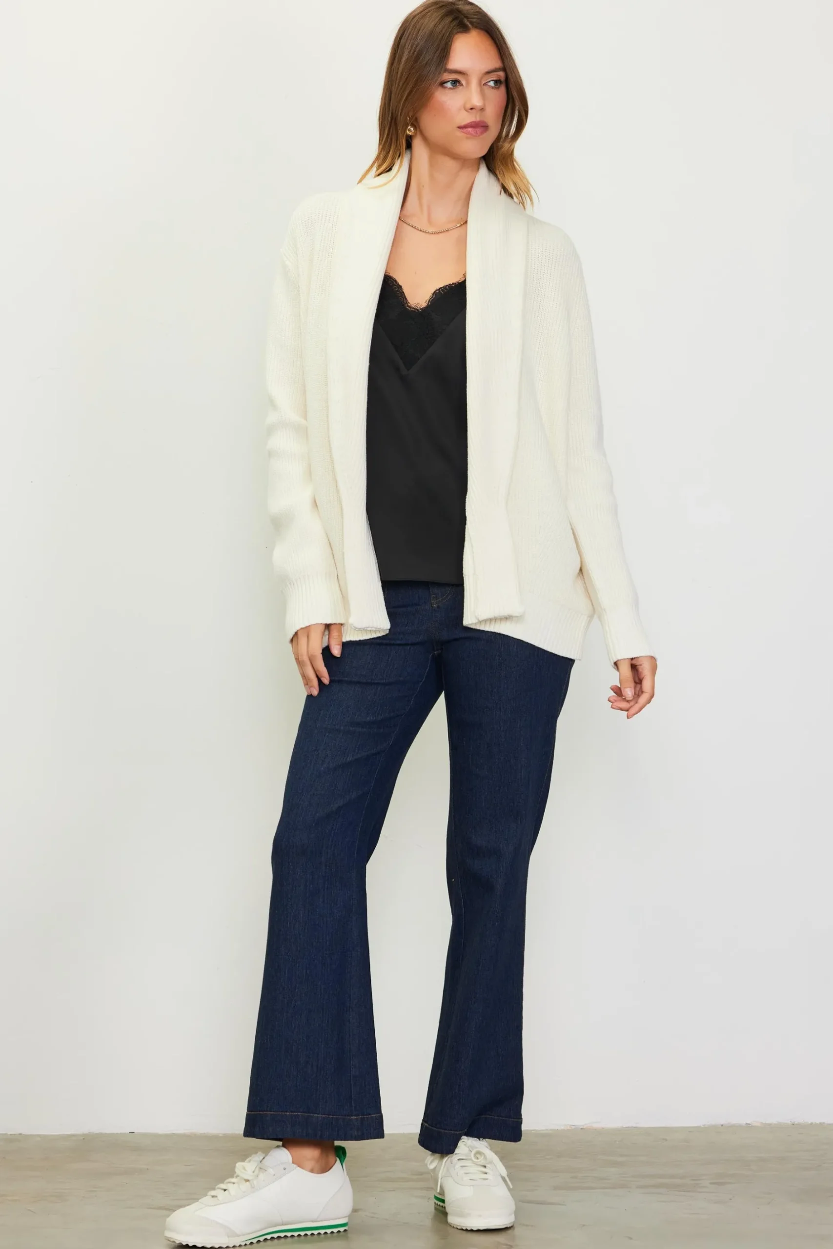SKIES ARE BLUE Long Sleeve Tops|Sweaters*Shawl Collar Sweater Cardigan Offwhite