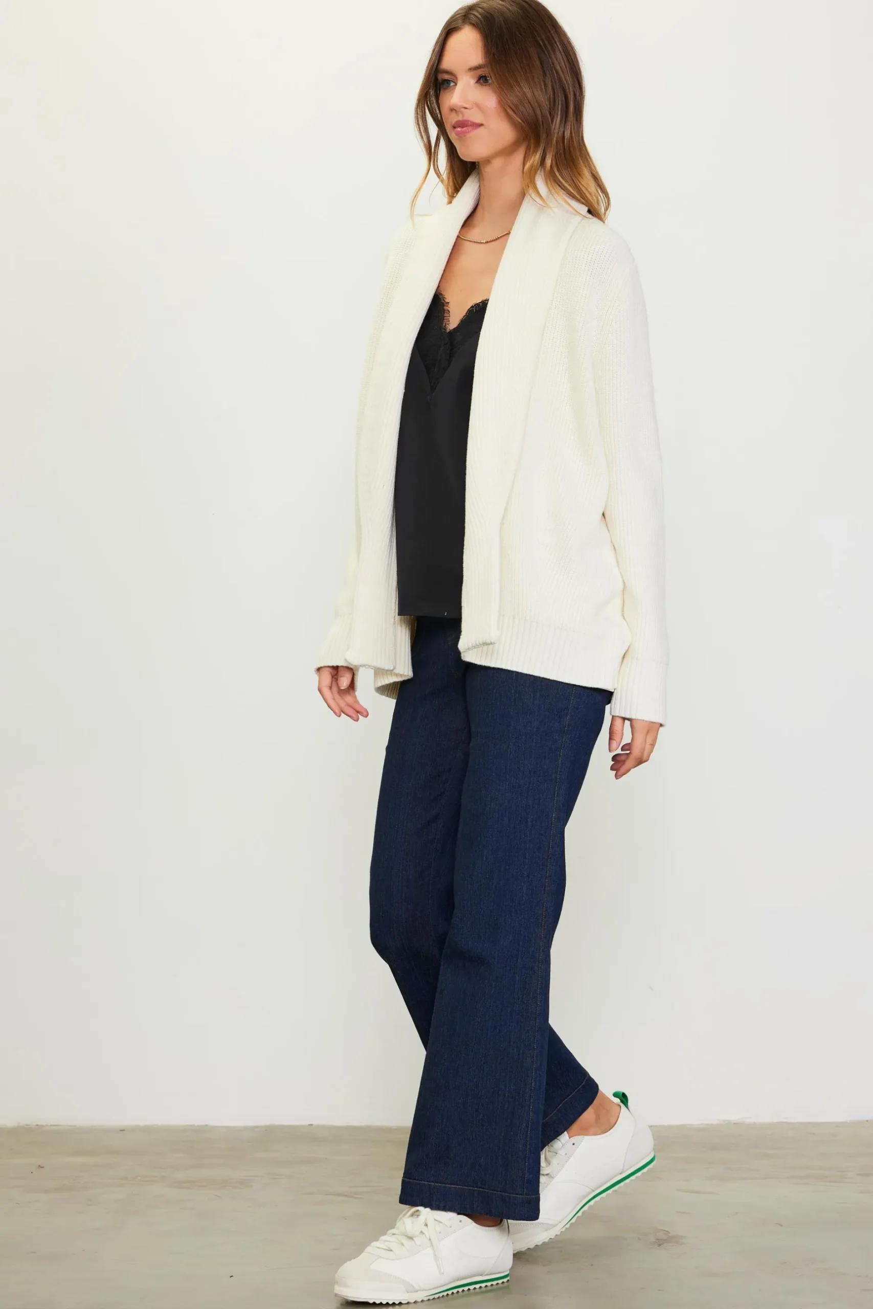 SKIES ARE BLUE Long Sleeve Tops|Sweaters*Shawl Collar Sweater Cardigan Offwhite