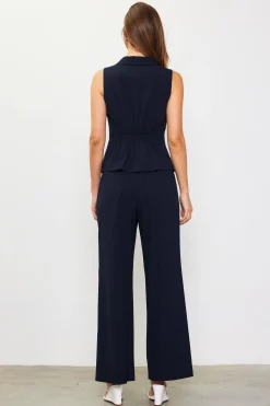 SKIES ARE BLUE Sleeveless Tops*Shawl-Collar Tailored Vest Navy