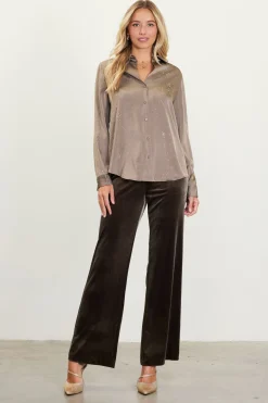 SKIES ARE BLUE Blouses|Long Sleeve Tops*Shimmery Button Down Blouse Olive