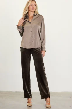 SKIES ARE BLUE Blouses|Long Sleeve Tops*Shimmery Button Down Blouse Olive