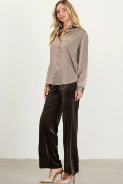 SKIES ARE BLUE Blouses|Long Sleeve Tops*Shimmery Button Down Blouse Olive