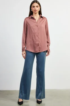 SKIES ARE BLUE Blouses|Long Sleeve Tops*Shimmery Button Down Blouse Mauve