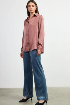 SKIES ARE BLUE Blouses|Long Sleeve Tops*Shimmery Button Down Blouse Mauve