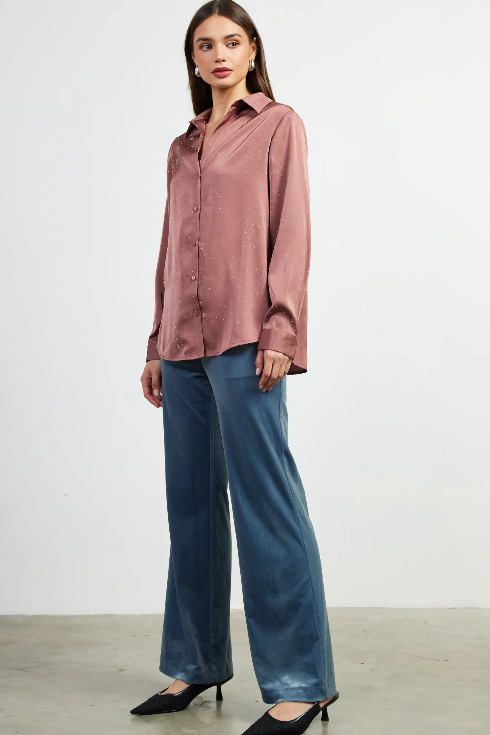 SKIES ARE BLUE Blouses|Long Sleeve Tops*Shimmery Button Down Blouse Mauve