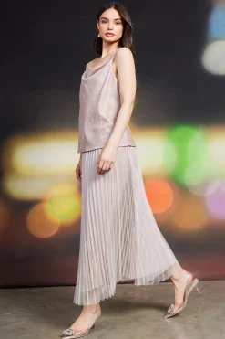 SKIES ARE BLUE Sleeveless Tops*Shimmery Cowl Neck Cami Blush