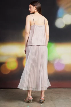SKIES ARE BLUE Sleeveless Tops*Shimmery Cowl Neck Cami Blush