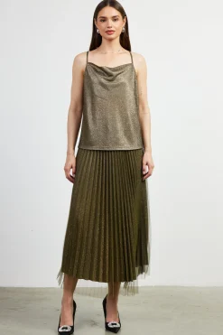 SKIES ARE BLUE Sleeveless Tops*Shimmery Cowl Neck Cami Olive