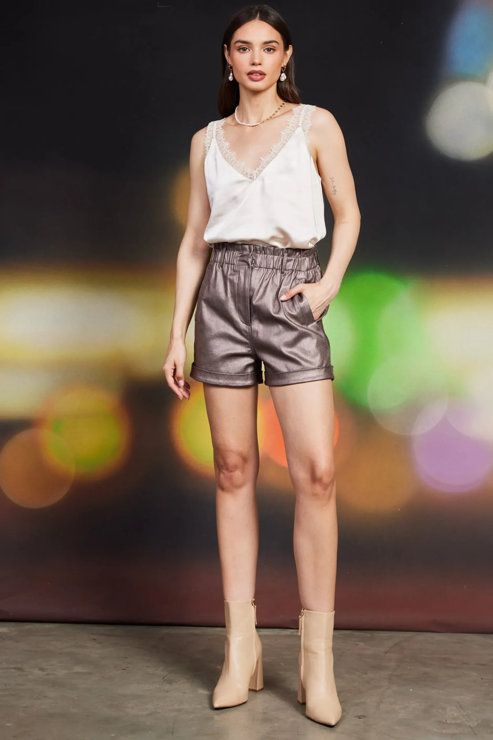 SKIES ARE BLUE Shorts*Shimmery Paperbag Shorts Bronze