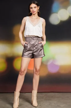 SKIES ARE BLUE Shorts*Shimmery Paperbag Shorts Bronze