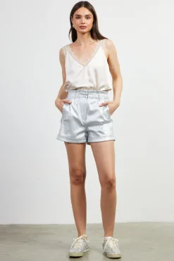 SKIES ARE BLUE Shorts*Shimmery Paperbag Shorts Silver