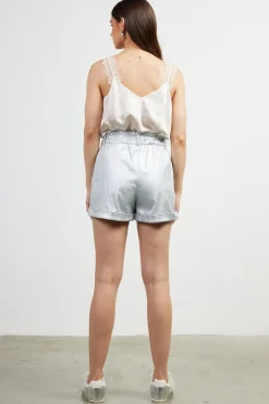 SKIES ARE BLUE Shorts*Shimmery Paperbag Shorts Silver