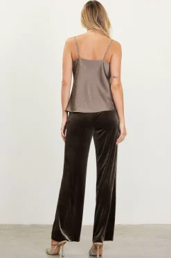 SKIES ARE BLUE Sleeveless Tops*Shimmery Satin Cowl Neck Cami Olive