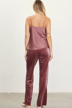 SKIES ARE BLUE Sleeveless Tops*Shimmery Satin Cowl Neck Cami Mauve
