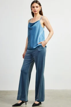 SKIES ARE BLUE Sleeveless Tops*Shimmery Satin Cowl Neck Cami Dustyblue