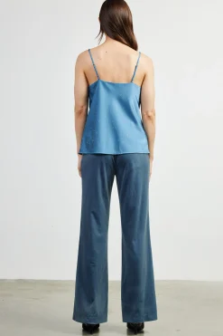 SKIES ARE BLUE Sleeveless Tops*Shimmery Satin Cowl Neck Cami Dustyblue