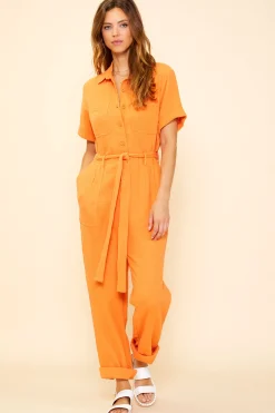 SKIES ARE BLUE Jumpsuits*Short Sleeve Gauze Jumpsuit Sunkissedorange