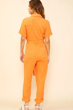 SKIES ARE BLUE Jumpsuits*Short Sleeve Gauze Jumpsuit Sunkissedorange