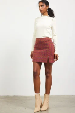 SKIES ARE BLUE Skirts*Sienna Tweed Mini Skirt Plum-camel