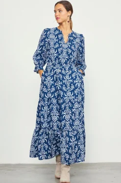 SKIES ARE BLUE Maxi Dresses*Skye Split Neck Ruffle Maxi Dress Navy