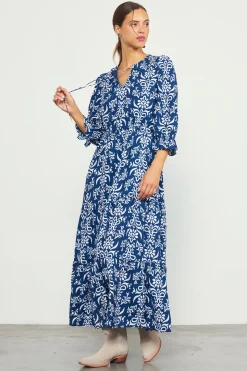 SKIES ARE BLUE Maxi Dresses*Skye Split Neck Ruffle Maxi Dress Navy