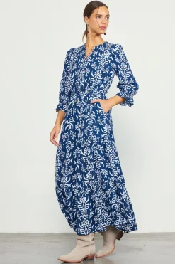 SKIES ARE BLUE Maxi Dresses*Skye Split Neck Ruffle Maxi Dress Navy