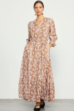 SKIES ARE BLUE Maxi Dresses*Skye Split Neck Ruffle Maxi Dress Tuscantan