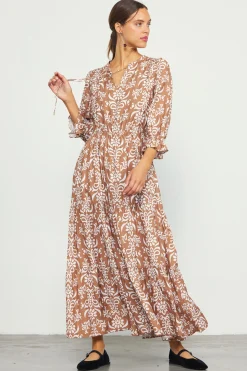 SKIES ARE BLUE Maxi Dresses*Skye Split Neck Ruffle Maxi Dress Tuscantan
