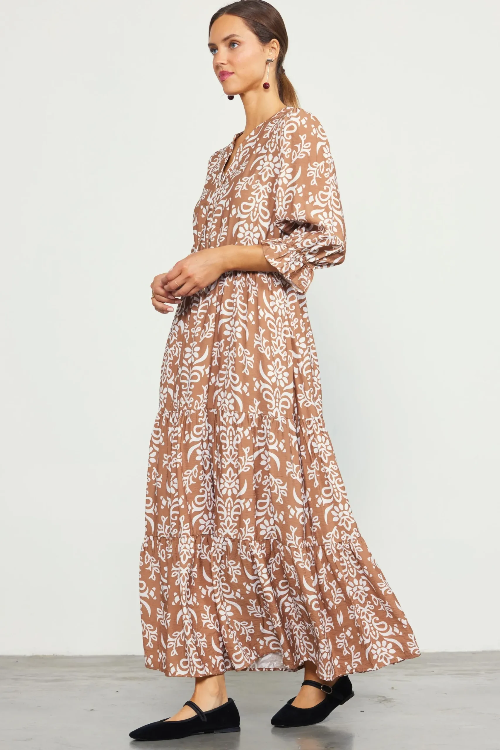 SKIES ARE BLUE Maxi Dresses*Skye Split Neck Ruffle Maxi Dress Tuscantan