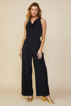 SKIES ARE BLUE Jumpsuits*Sleeveless Cowl Neck Jumpsuit Black