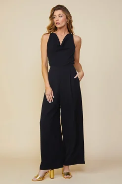 SKIES ARE BLUE Jumpsuits*Sleeveless Cowl Neck Jumpsuit Black