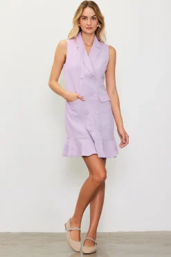 SKIES ARE BLUE Mini Dresses*Sleeveless Double Breasted Coat Dress Lilac