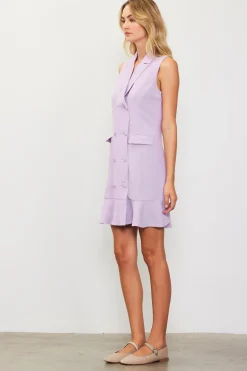 SKIES ARE BLUE Mini Dresses*Sleeveless Double Breasted Coat Dress Lilac