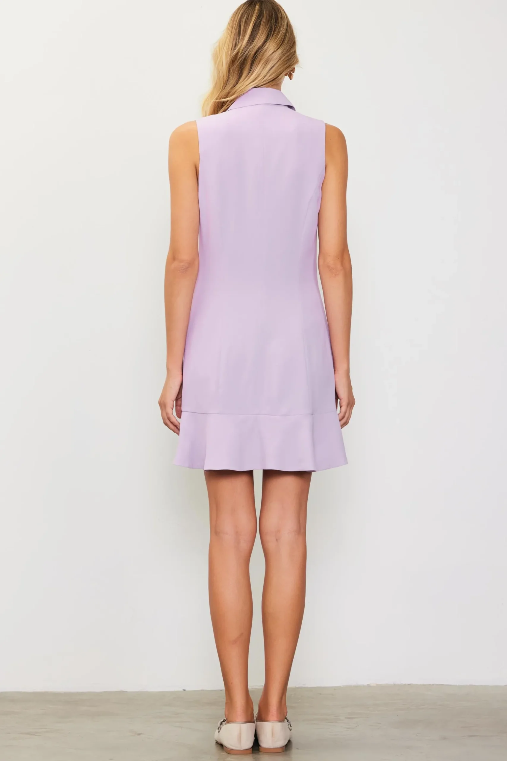 SKIES ARE BLUE Mini Dresses*Sleeveless Double Breasted Coat Dress Lilac