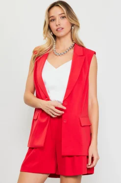 SKIES ARE BLUE Blazers*Sleeveless Tailo Blazer Red