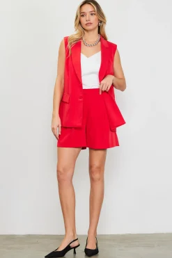 SKIES ARE BLUE Blazers*Sleeveless Tailo Blazer Red