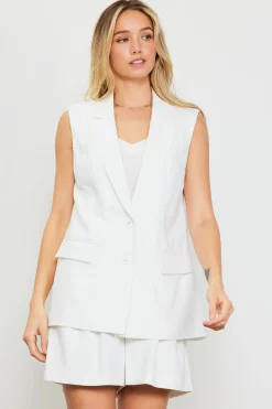 SKIES ARE BLUE Blazers*Sleeveless Tailored Blazer White
