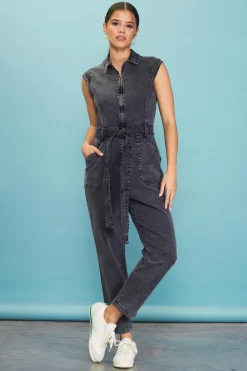 SKIES ARE BLUE Jumpsuits*Sleeveless Washed Denim Jumpsuit Black