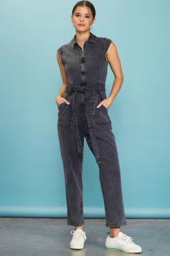 SKIES ARE BLUE Jumpsuits*Sleeveless Washed Denim Jumpsuit Black