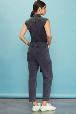 SKIES ARE BLUE Jumpsuits*Sleeveless Washed Denim Jumpsuit Black